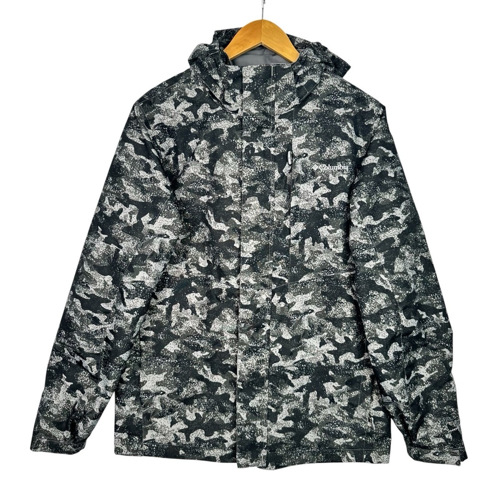 Columbia Interchange Jacket Gray Camo Hooded Waterproof Shell Only Womens XL